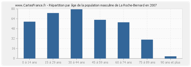 Répartition par âge de la population masculine de La Roche-Bernard en 2007